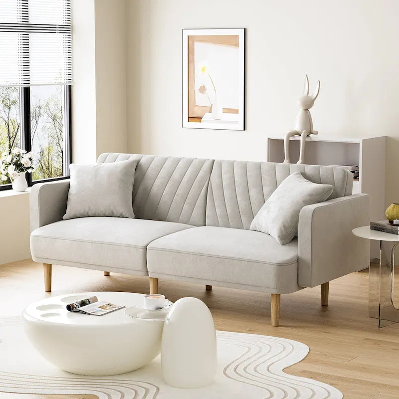 3-Seat Convertible Futon Sofa Bed with Adjustable Backrest
