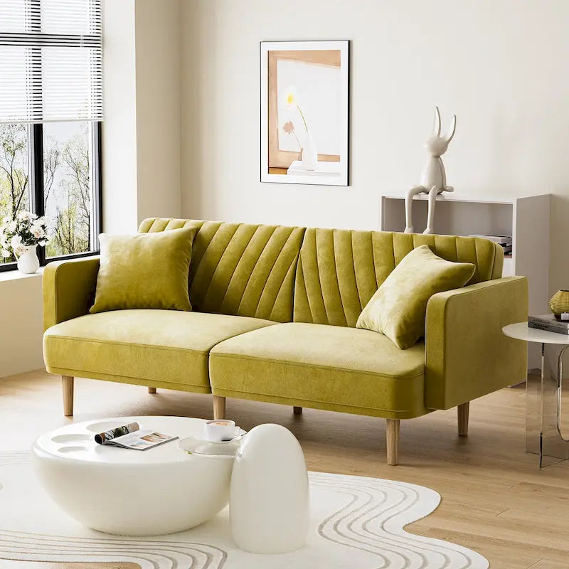 3-Seat Convertible Futon Sofa Bed with Adjustable Backrest