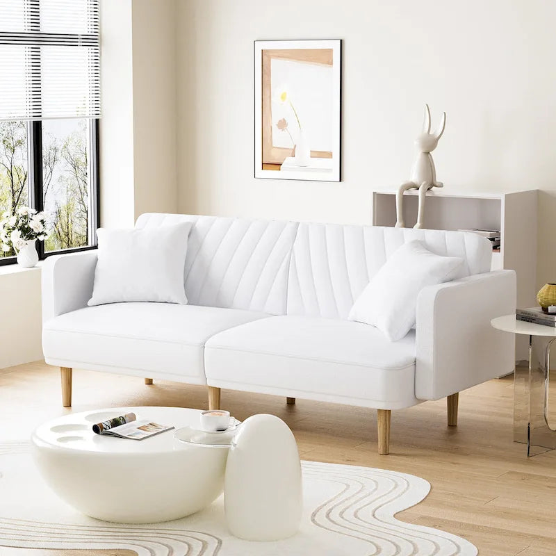 3-Seat Convertible Futon Sofa Bed with Adjustable Backrest