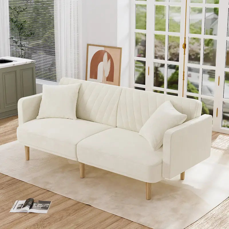 3-Seat Convertible Futon Sofa Bed with Adjustable Backrest