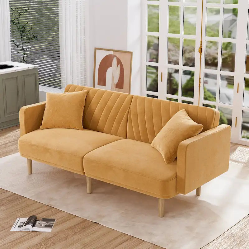 3-Seat Convertible Futon Sofa Bed with Adjustable Backrest