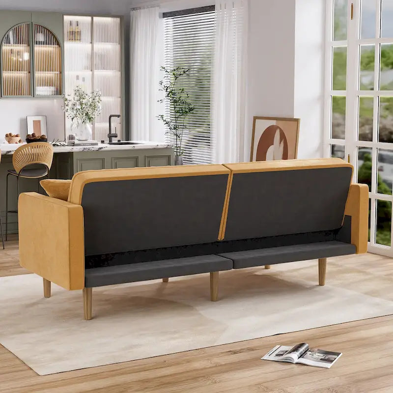 3-Seat Convertible Futon Sofa Bed with Adjustable Backrest