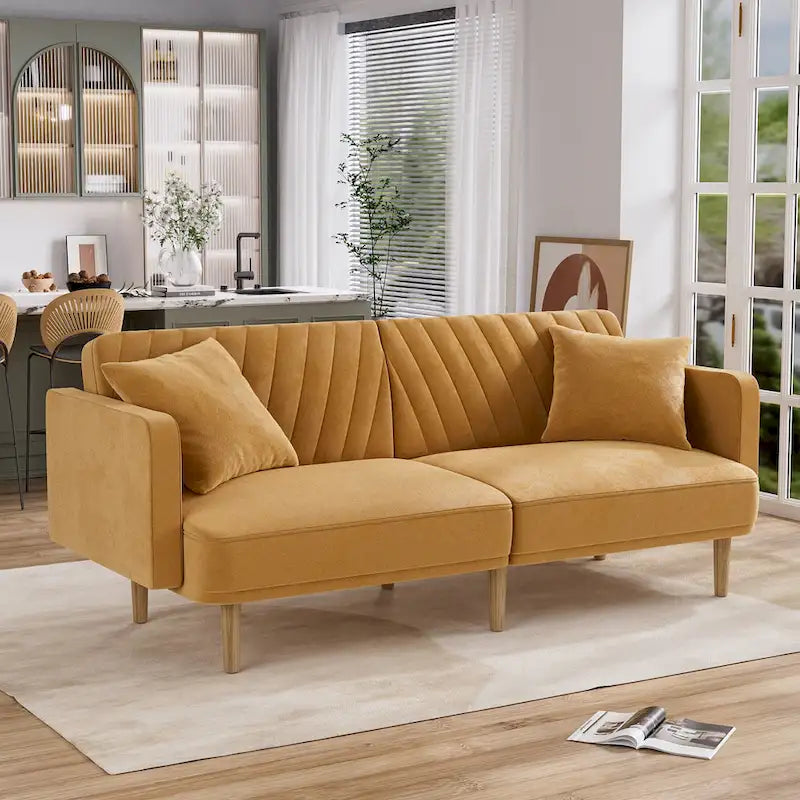 3-Seat Convertible Futon Sofa Bed with Adjustable Backrest