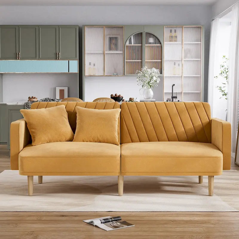 3-Seat Convertible Futon Sofa Bed with Adjustable Backrest