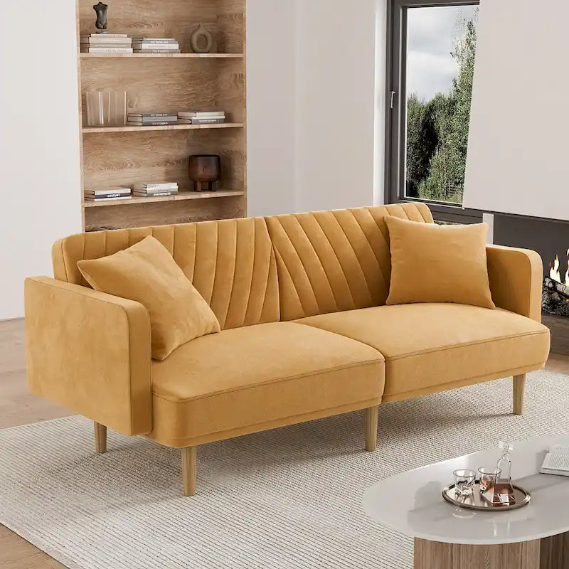 3-Seat Convertible Futon Sofa Bed with Adjustable Backrest