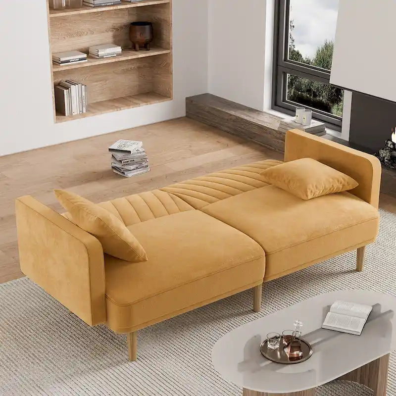 3-Seat Convertible Futon Sofa Bed with Adjustable Backrest