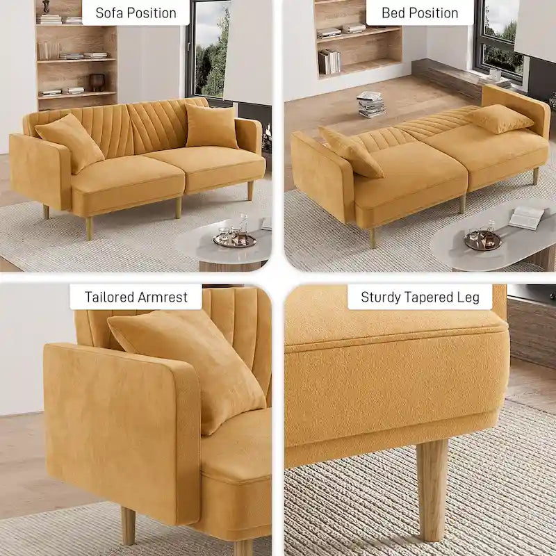 3-Seat Convertible Futon Sofa Bed with Adjustable Backrest
