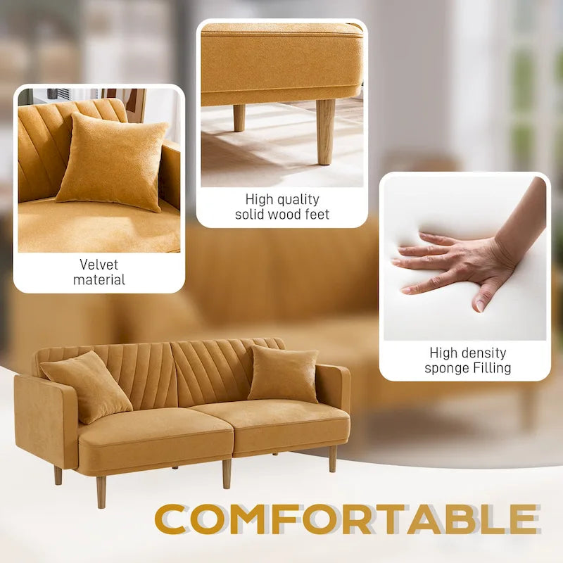 3-Seat Convertible Futon Sofa Bed with Adjustable Backrest