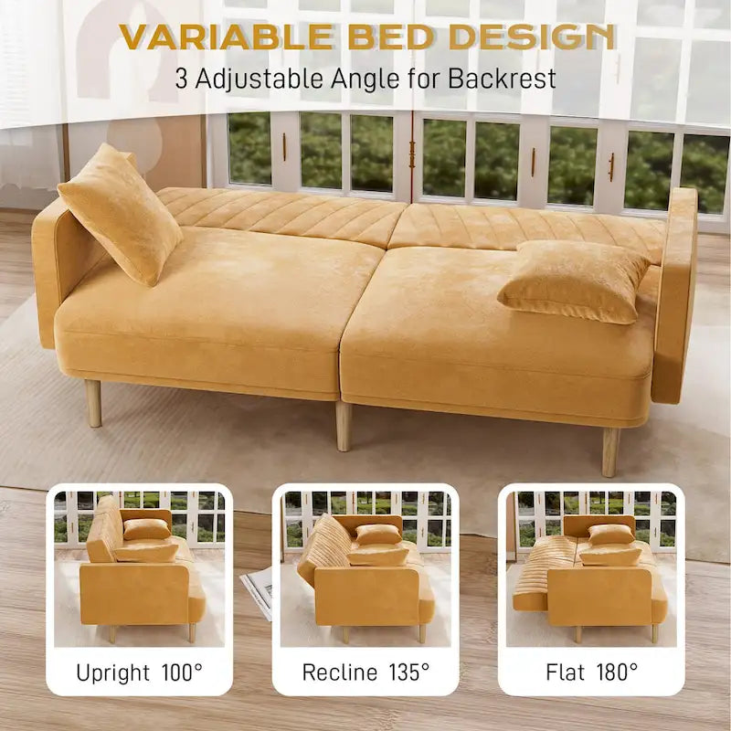 3-Seat Convertible Futon Sofa Bed with Adjustable Backrest