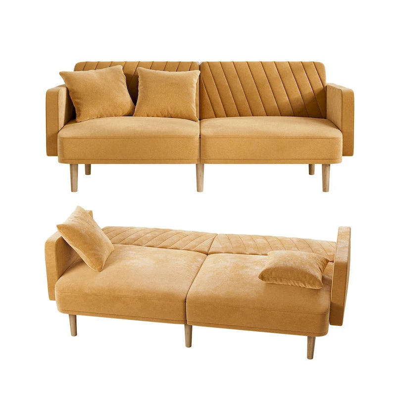 3-Seat Convertible Futon Sofa Bed with Adjustable Backrest