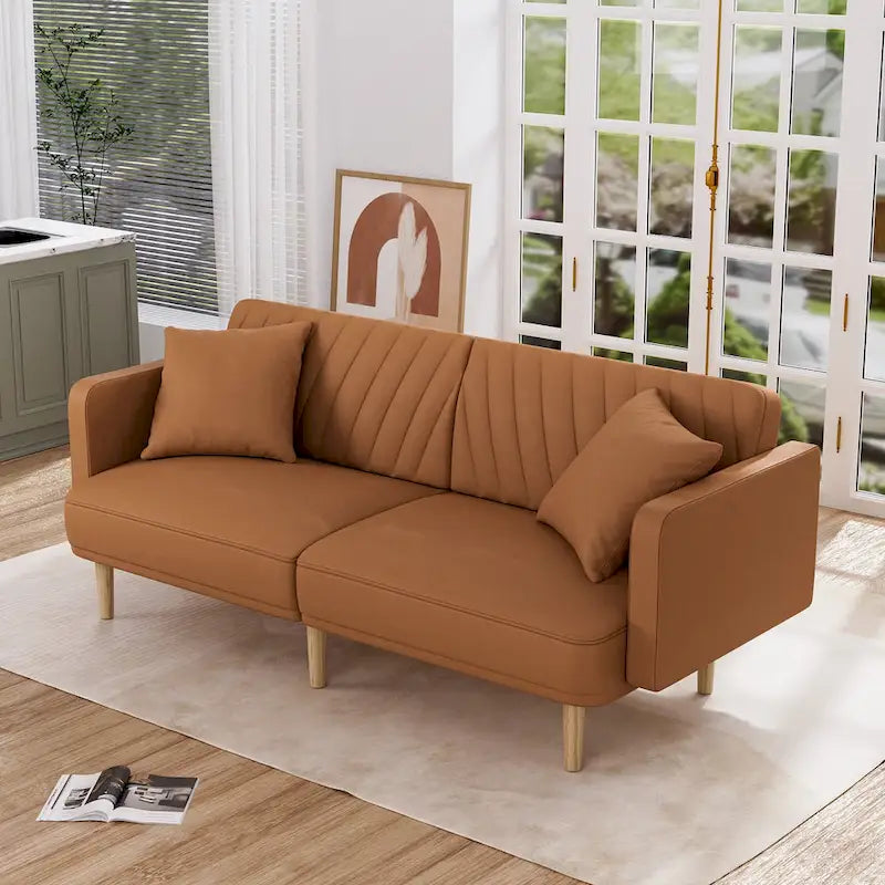3-Seat Convertible Futon Sofa Bed with Adjustable Backrest