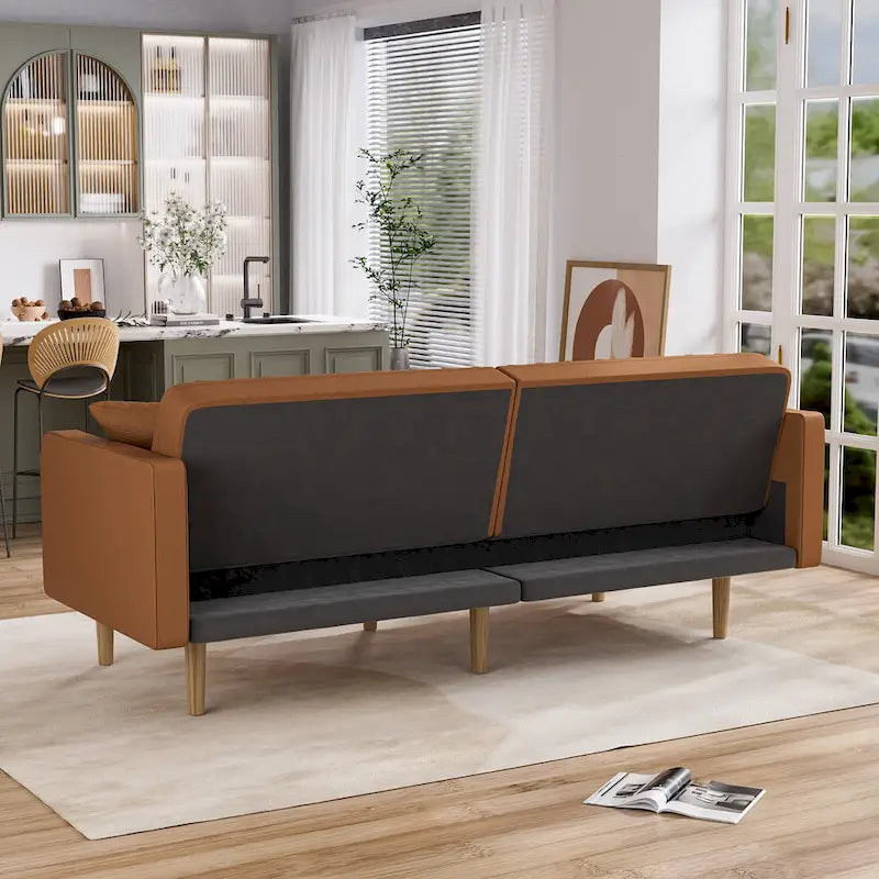 3-Seat Convertible Futon Sofa Bed with Adjustable Backrest
