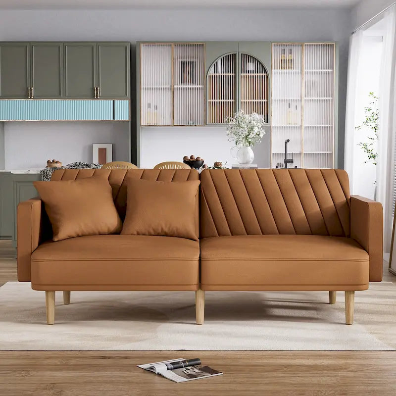 3-Seat Convertible Futon Sofa Bed with Adjustable Backrest