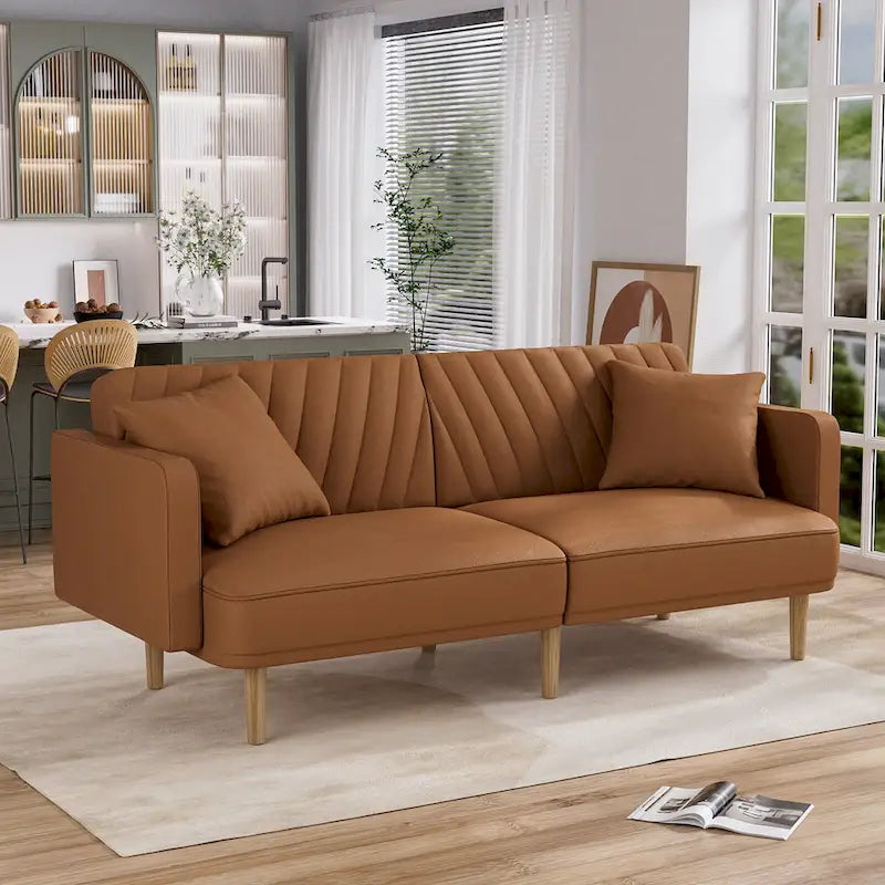 3-Seat Convertible Futon Sofa Bed with Adjustable Backrest