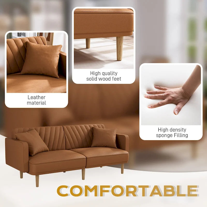 3-Seat Convertible Futon Sofa Bed with Adjustable Backrest