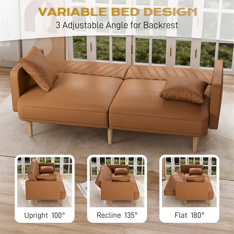 3-Seat Convertible Futon Sofa Bed with Adjustable Backrest