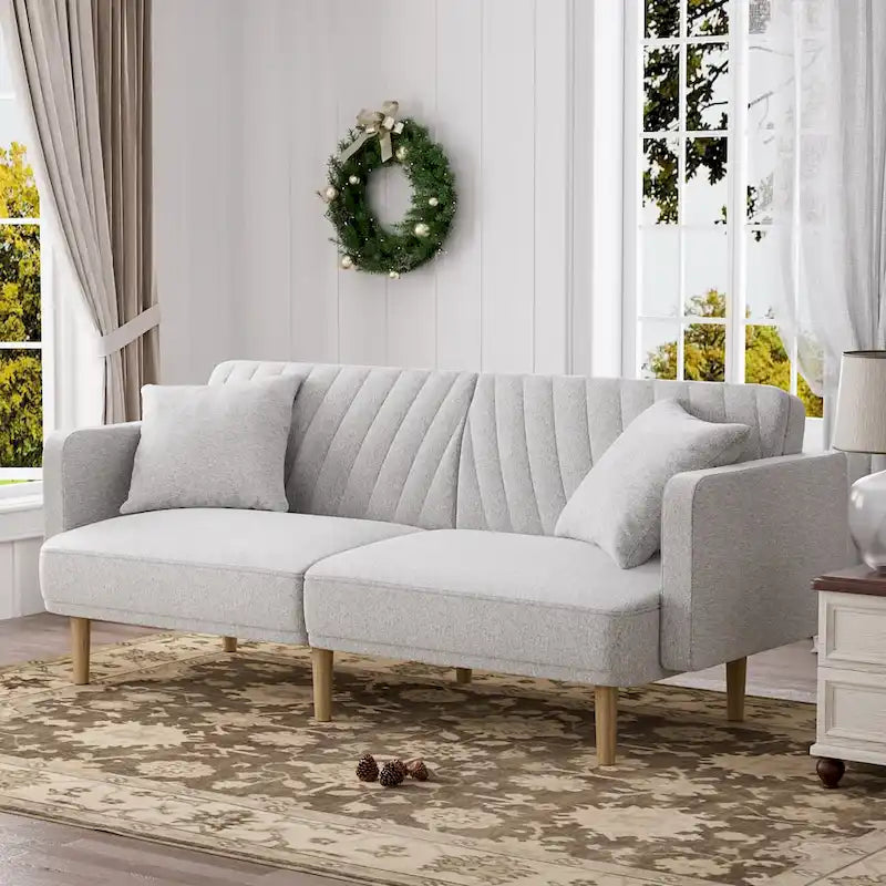 3-Seat Convertible Futon Sofa Bed with Adjustable Backrest