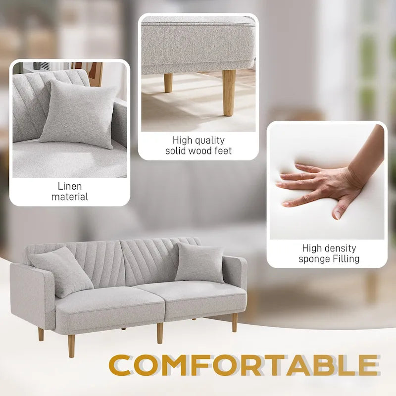 3-Seat Convertible Futon Sofa Bed with Adjustable Backrest