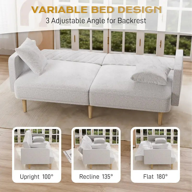3-Seat Convertible Futon Sofa Bed with Adjustable Backrest