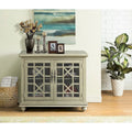 Traditional TV Stand with Trellis Glass Doors & Antique Finish