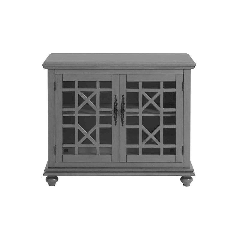 Traditional TV Stand with Trellis Glass Doors & Antique Finish