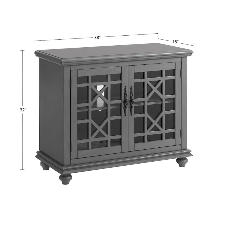 Traditional TV Stand with Trellis Glass Doors & Antique Finish