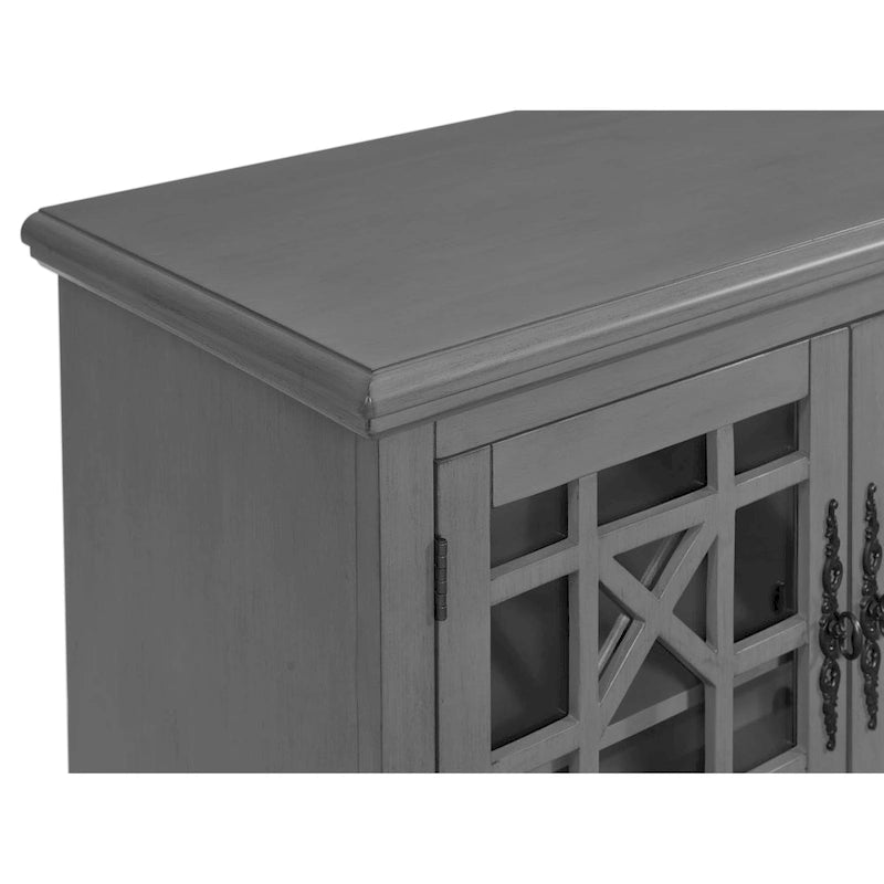 Traditional TV Stand with Trellis Glass Doors & Antique Finish