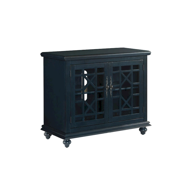 Traditional TV Stand with Trellis Glass Doors & Antique Finish