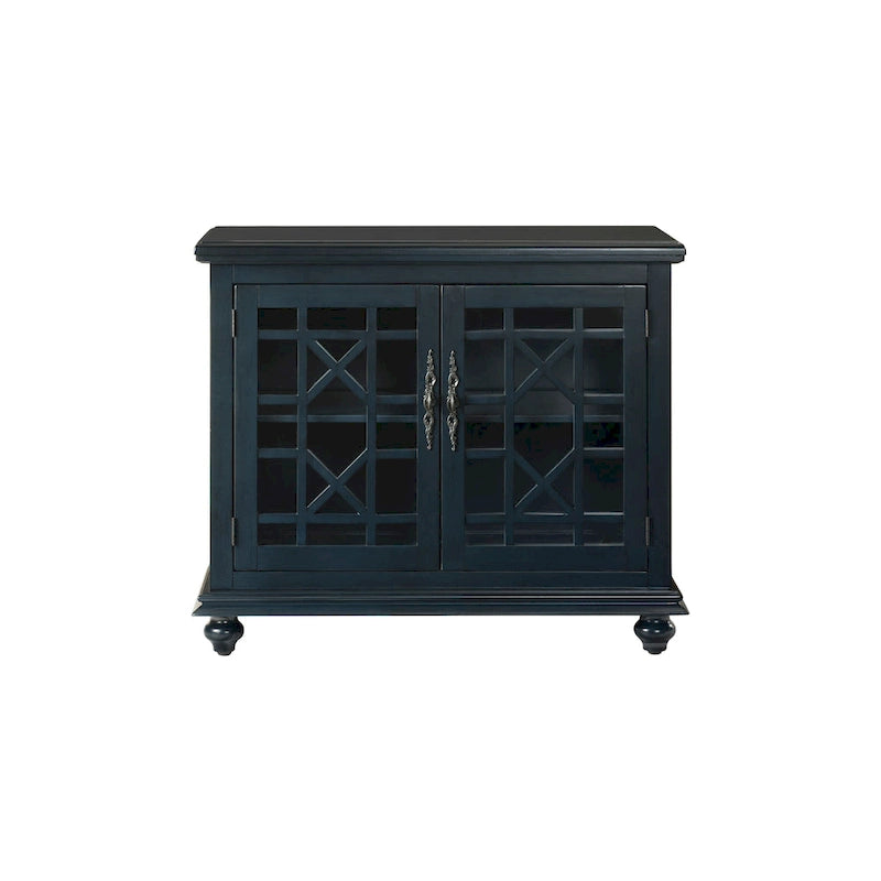Traditional TV Stand with Trellis Glass Doors & Antique Finish