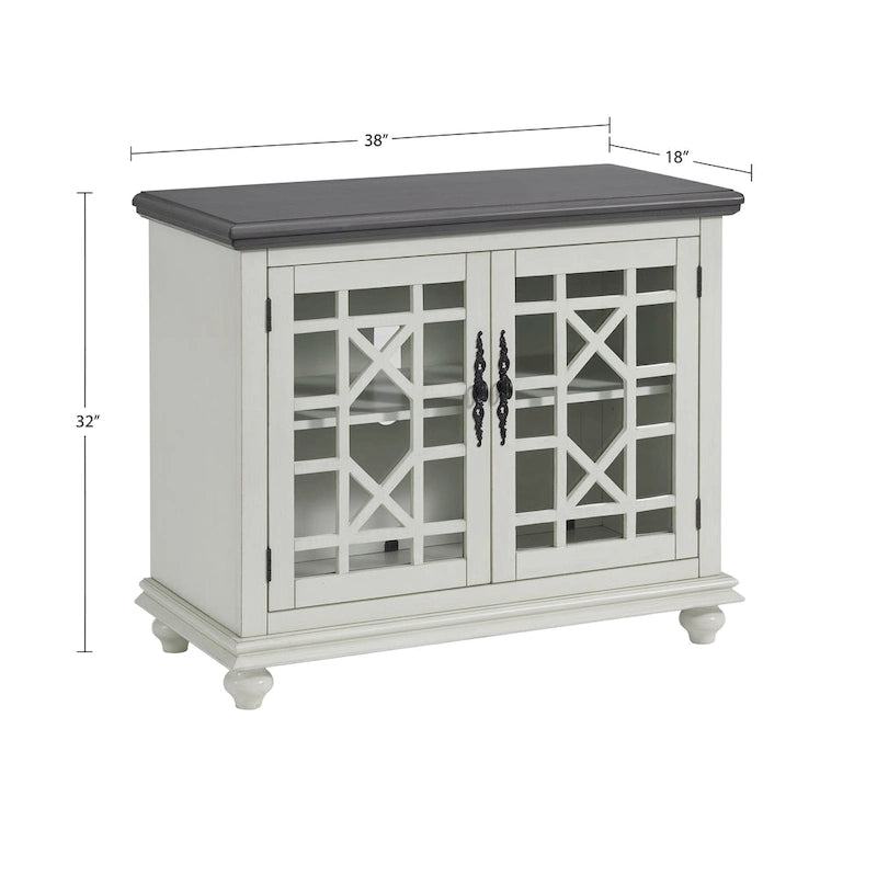 Traditional TV Stand with Trellis Glass Doors & Antique Finish