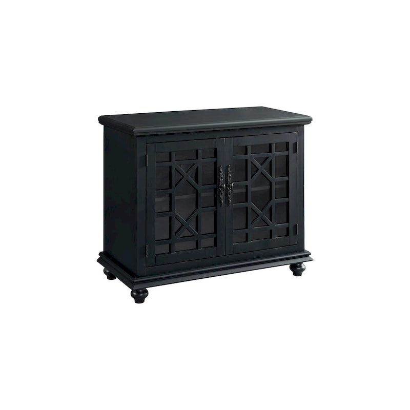 Traditional TV Stand with Trellis Glass Doors & Antique Finish