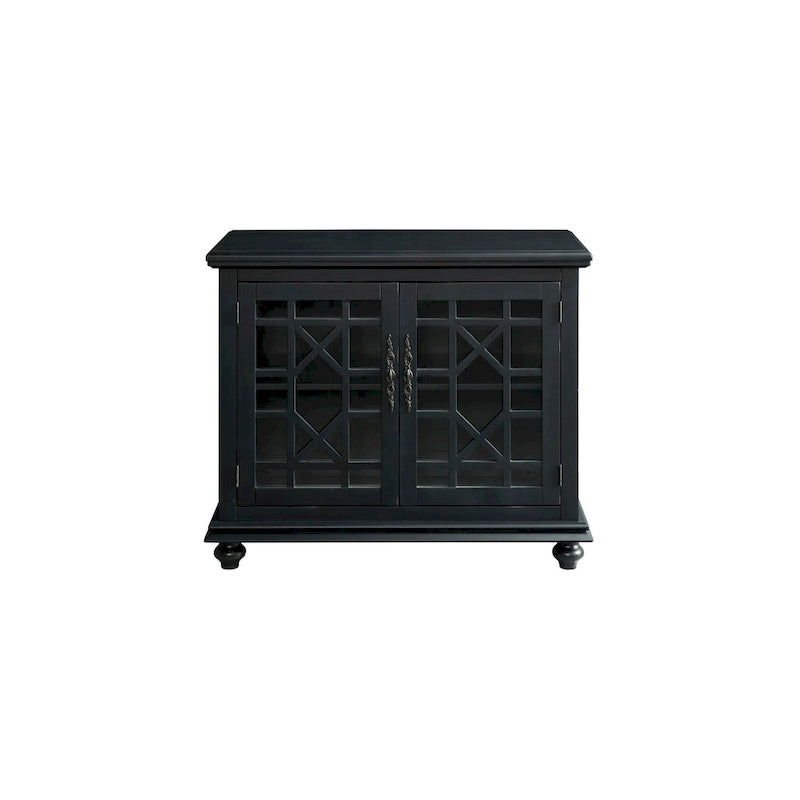 Traditional TV Stand with Trellis Glass Doors & Antique Finish