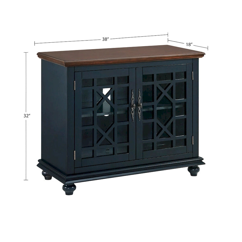 Traditional TV Stand with Trellis Glass Doors & Antique Finish