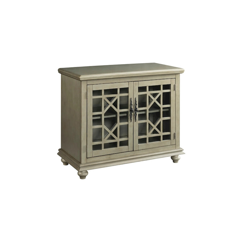 Traditional TV Stand with Trellis Glass Doors & Antique Finish