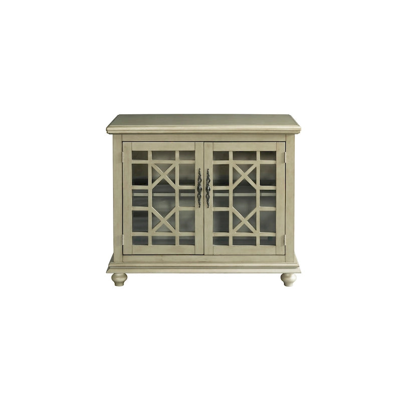 Traditional TV Stand with Trellis Glass Doors & Antique Finish