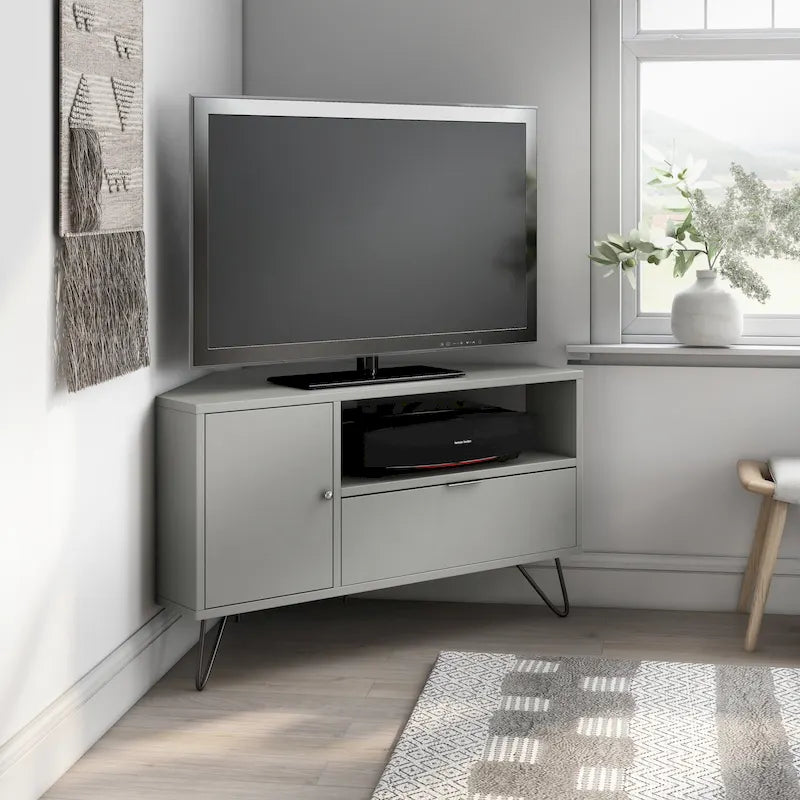 Mid-Century Modern Corner TV Console, Fits up to 42" TVs