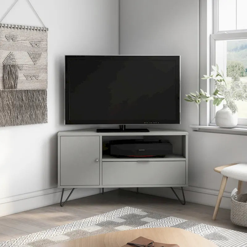 Mid-Century Modern Corner TV Console, Fits up to 42" TVs