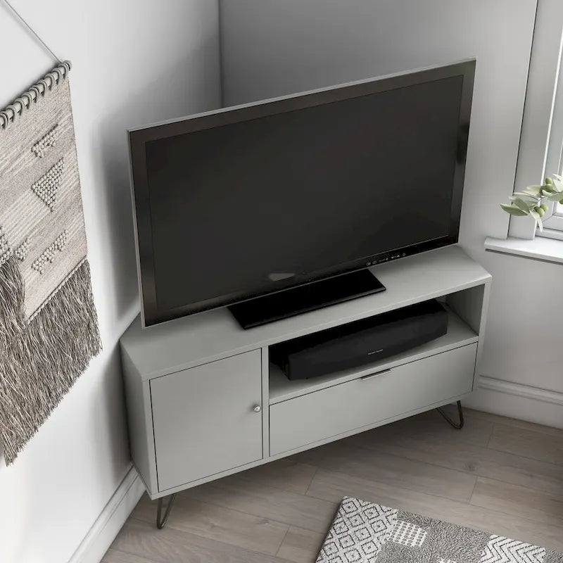Mid-Century Modern Corner TV Console, Fits up to 42" TVs