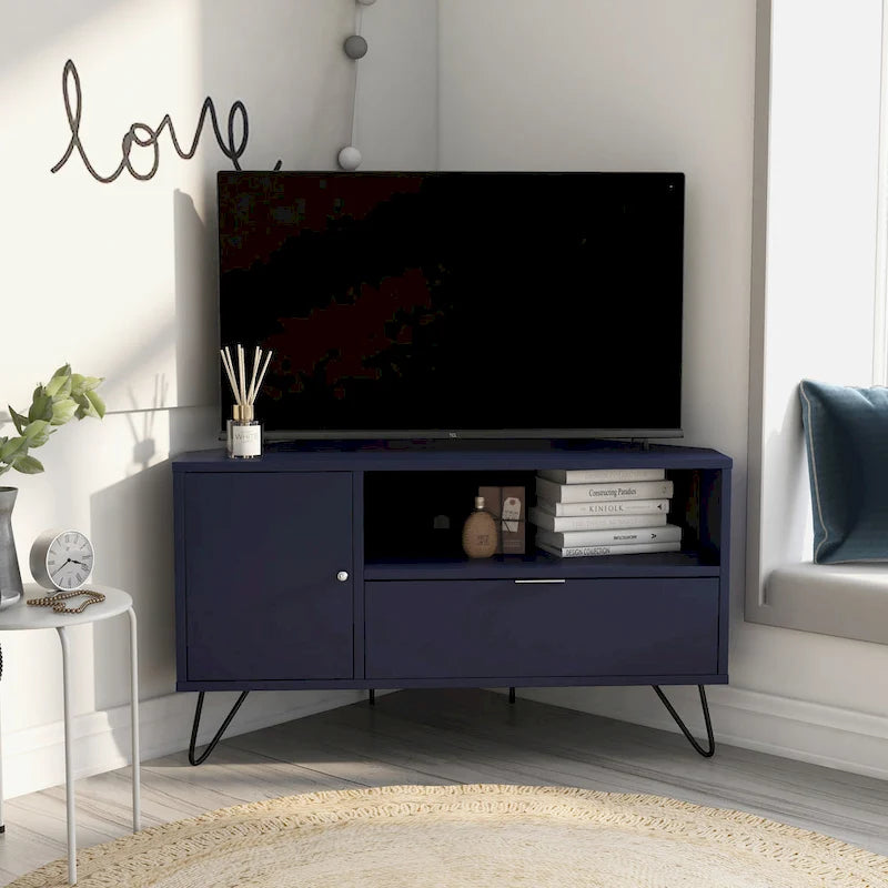 Mid-Century Modern Corner TV Console, Fits up to 42" TVs