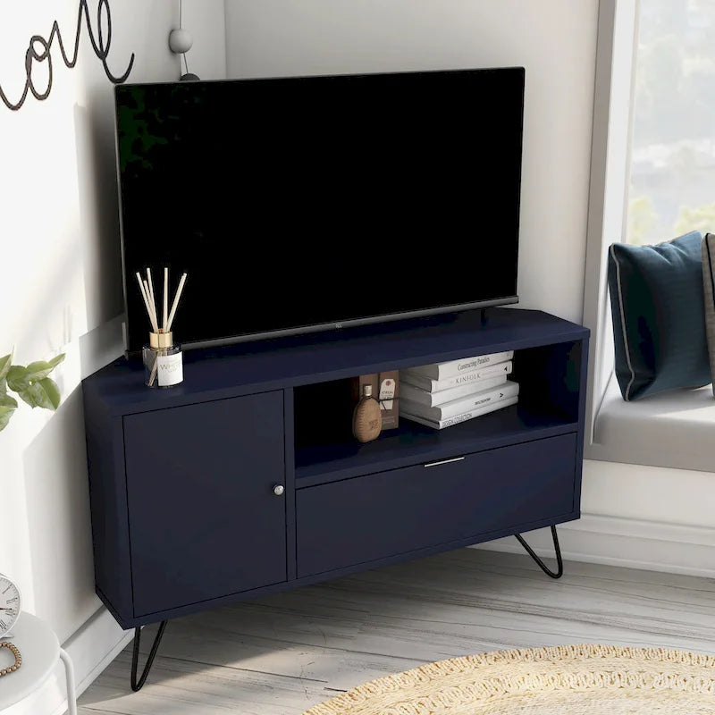 Mid-Century Modern Corner TV Console, Fits up to 42" TVs