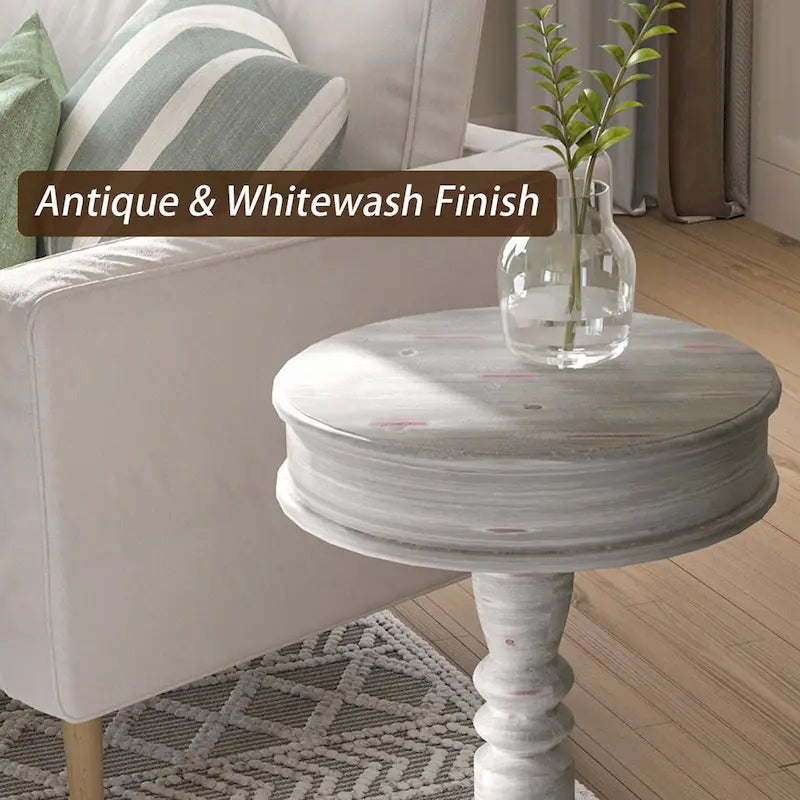 Farmhouse Round Pedestal Accent Side Table