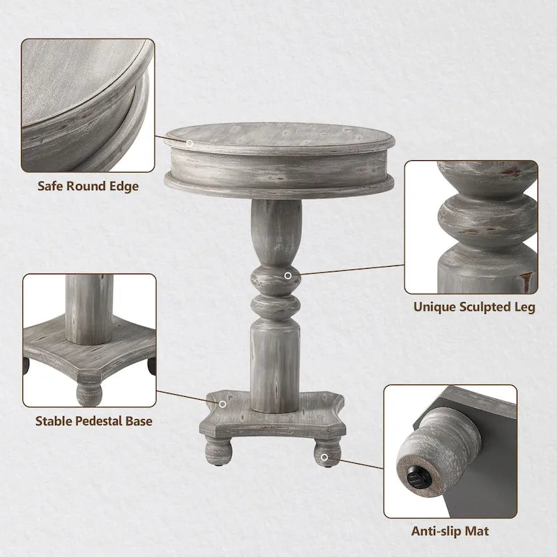 Farmhouse Round Pedestal Accent Side Table