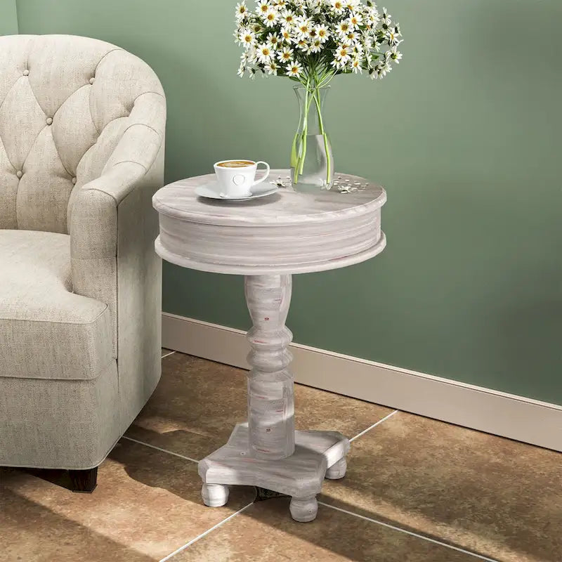 Farmhouse Round Pedestal Accent Side Table