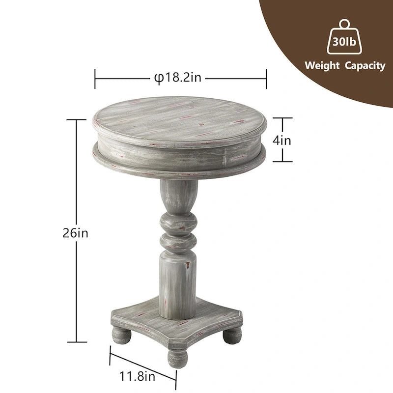 Farmhouse Round Pedestal Accent Side Table