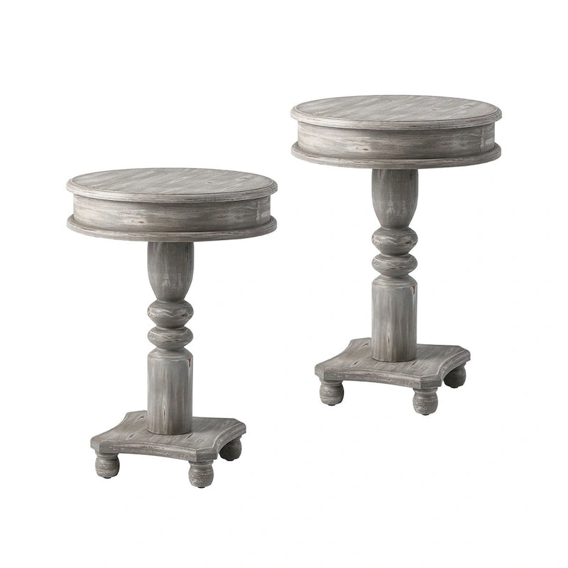Farmhouse Round Pedestal Accent Side Table