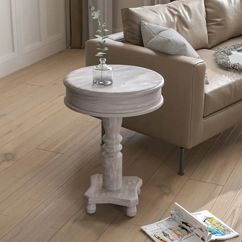 Farmhouse Round Pedestal Accent Side Table