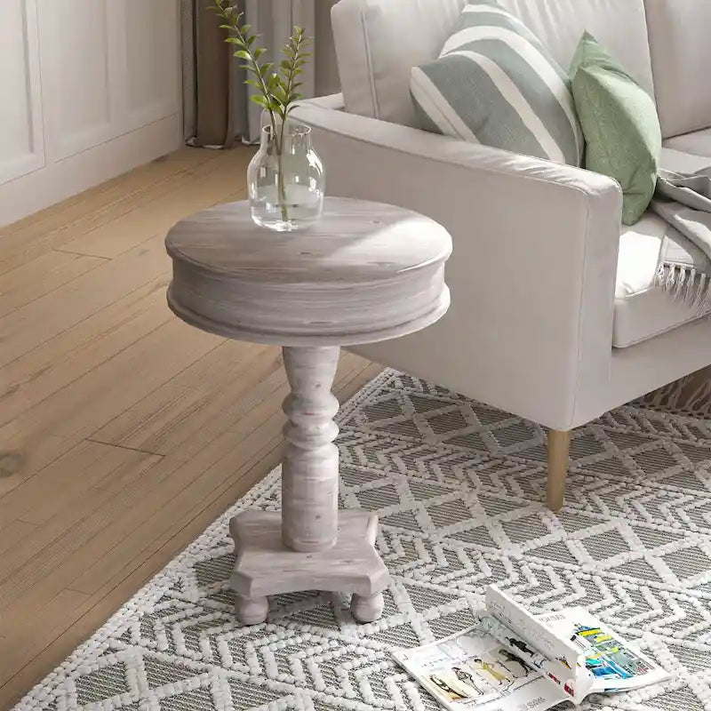 Farmhouse Round Pedestal Accent Side Table