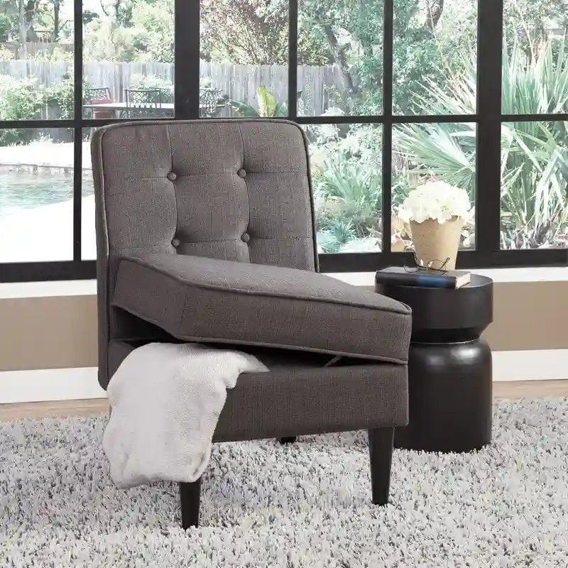 Button Tufted Accent Chair with Hidden Under-Seat Storage