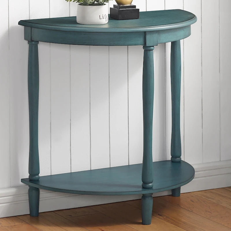 Half-Moon Entryway Console Table with Lower Shelf