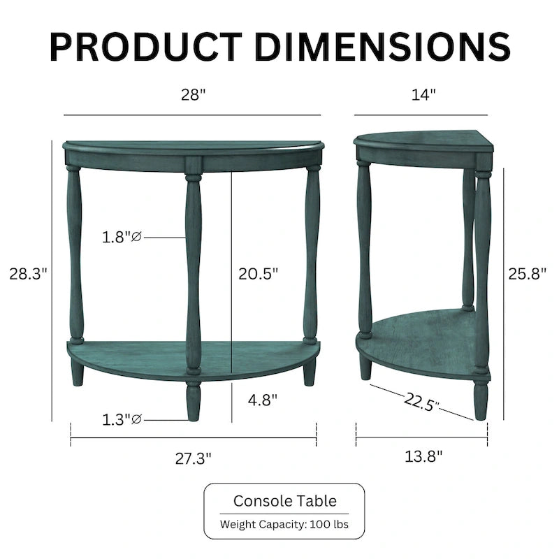 Half-Moon Entryway Console Table with Lower Shelf